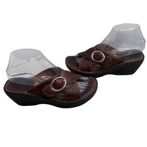 Born Women's Leather Wedge Sandals Brown Buckle Comfort Size 7 M W6725
